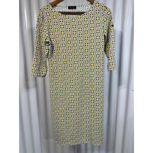 Saint James Boat Neck Half-Sleeve Shift Dress Small Yellow/Blue Stretch